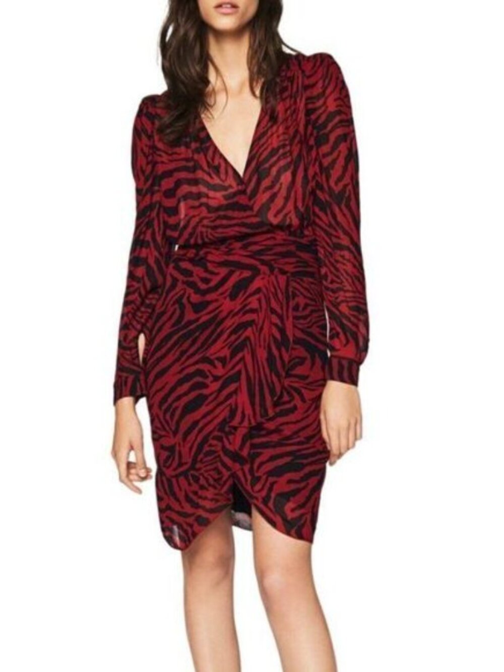 Ba&sh Saphir Puff Shoulder Zebra Print Dress